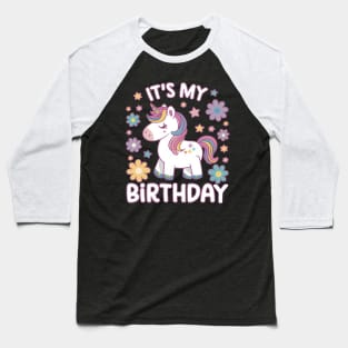 it's my birthday cute kawaii unicorn groovy flowers design for kids girl Baseball T-Shirt